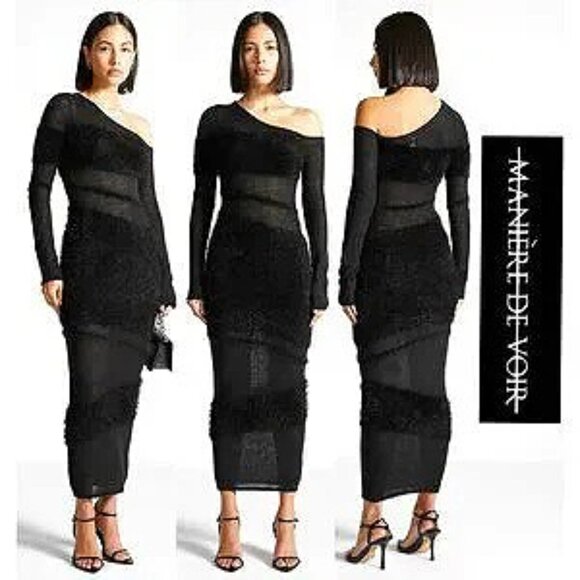 💥STUNNINGLY BEAUTIFUL💥Manière De Voir Off Shoulder Knitted Maxi Dress in Black - Picture 1 of 14